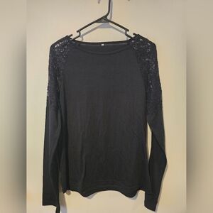 Elegant Black Lace Sleeve Women's Top